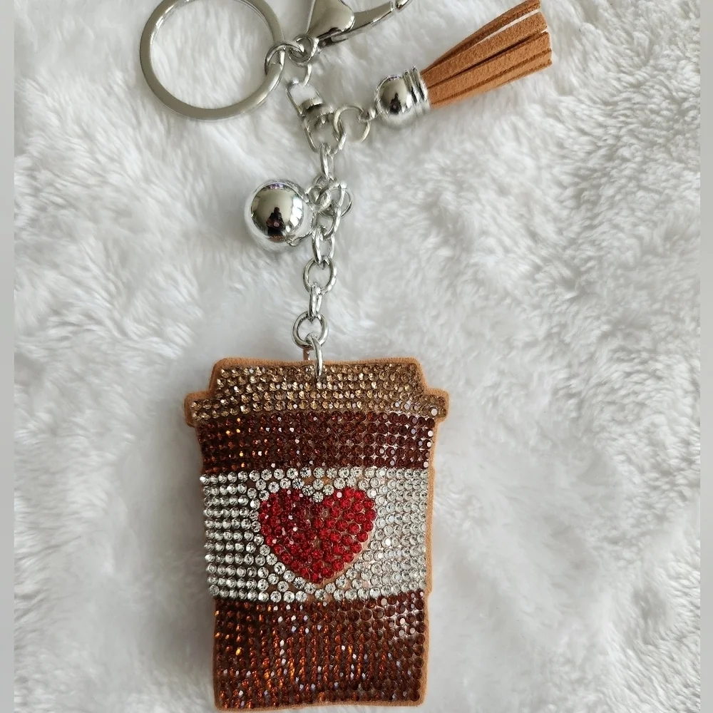 Coffee Cup Rhinestone Keychain Bag Charm